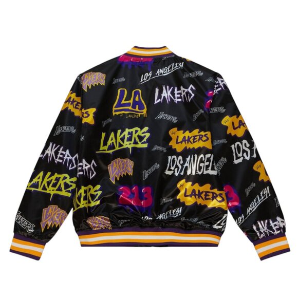 Mitchell & Ness Los Angeles Lakers Slap Sticker Reversible Jacket Black Large - Picture 3 of 5